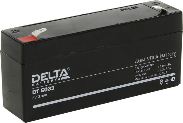 Аккумулятор для ИБП Delta Battery DT 6033 - 3,3А/ч-6V - EN1 зажим (FASTON) прямая 125x33x67